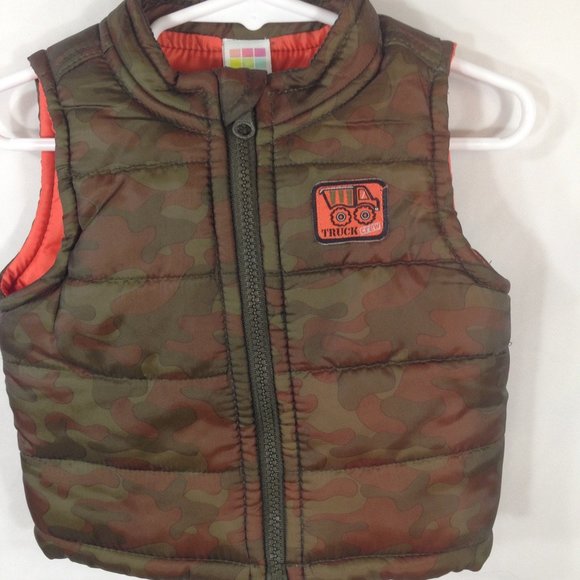 4/$15 Baby Boy Puffer Vest 6-9 Months Camo and Orange - Picture 1 of 7